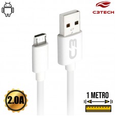 Cabo USB Micro USB V8 Emborrachado 2.0A 1m CB-M10WH C3 Tech Branco